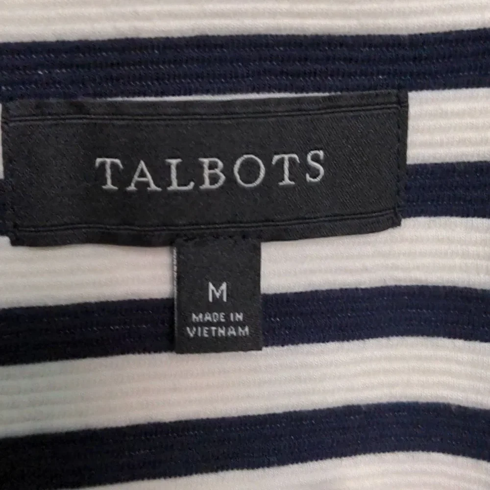 Talbots Black + Cream Striped Cotton Blend Blazer Sz M